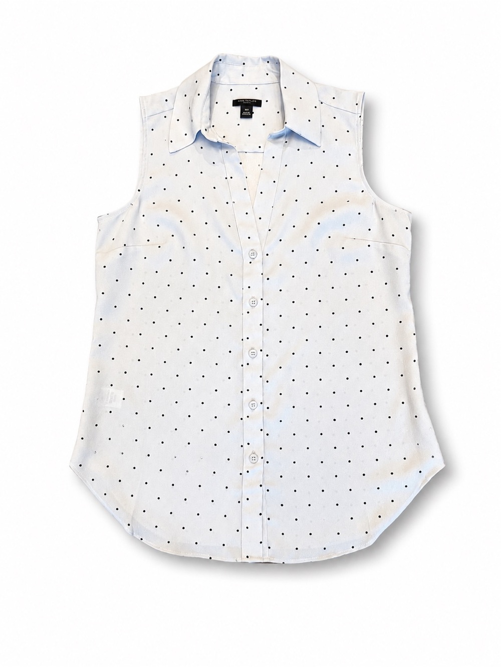 Ann Taylor Womens Sleeveless White Button-Up Polka Dot Blouse